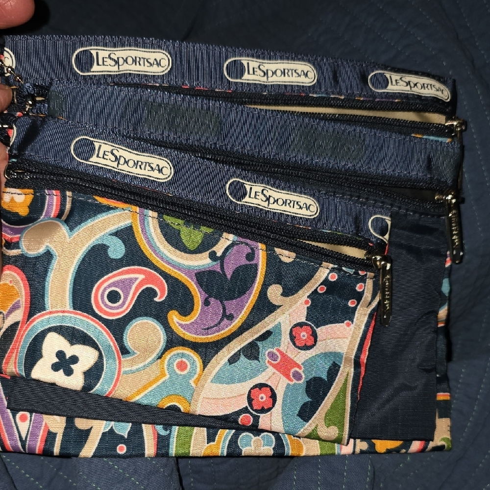 LeSportsac Navy and Multicolor Paisley Pouch Trio
